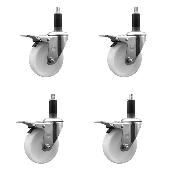 4'' Nylon Swivel 1-1/8'' Expanding Stem Caster Set Total Lock Brake, 4PK